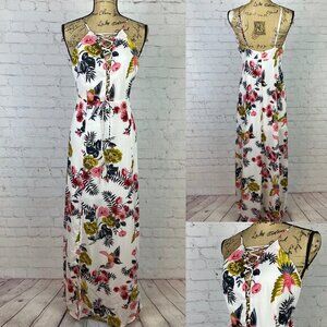 Homage Crinkly Floral Print Lace Up Front Maxi